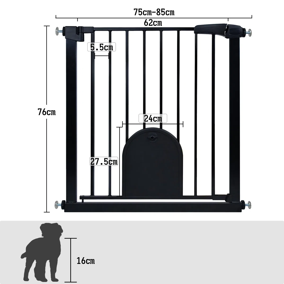 Froadp Türschutzgitter Baby Treppengitter 75-85cm Kindergitter ohne Bohren Türgitter mit Tür für Hunde und Katzen Beidseitig Schwenkbar Absperrgitter Automatisch Haustier Gittertür, Schwarz