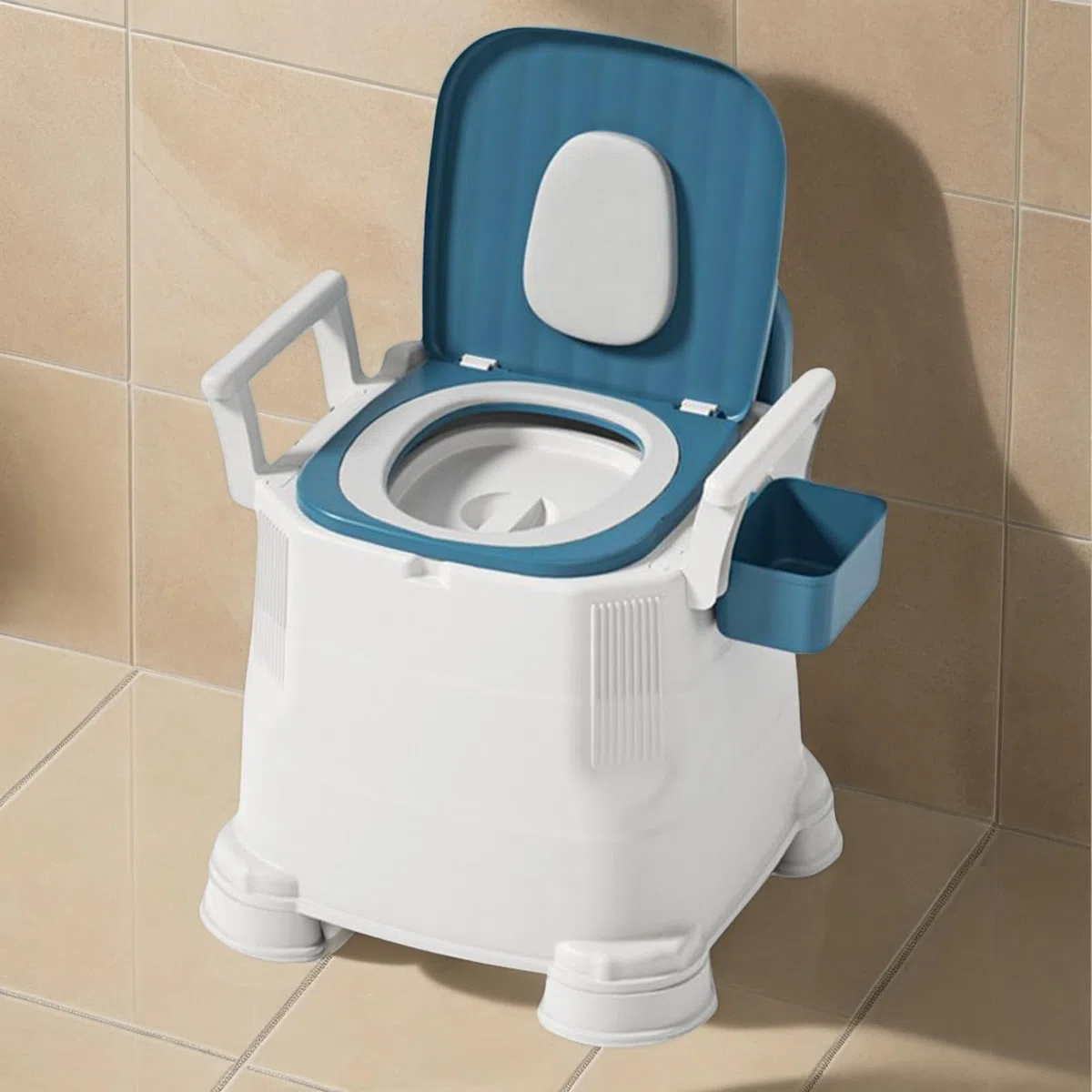 Bedside Tragbares Camping-Toiletten-Toilettenkommode, Stuhl, 45 x 40 cm, robuster Klapprahmen, komfortabel, ergonomisches Design, Trainingssattel für Zuhause, für Damen, Reisen